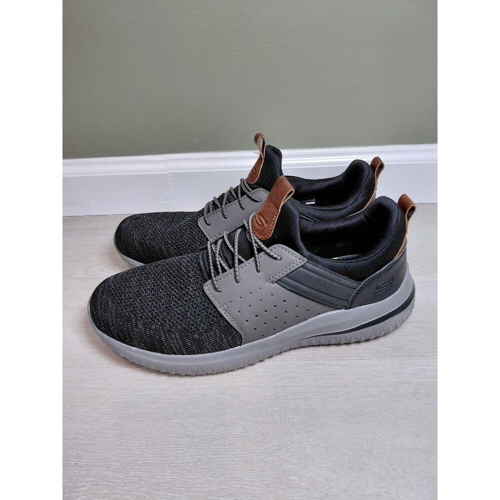 SKECHERS Delson 3.0 Cicada Black/Gray Slip On Sneaker Shoe Men's Size 12
